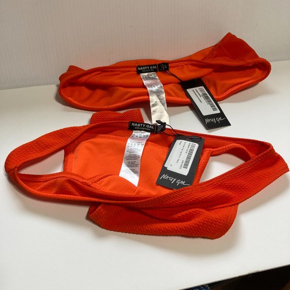 Nasty Gal Crinkle Bandeau Bikini Orange Top Size 6 Bottom 8 NWT! - Picture 15 of 16